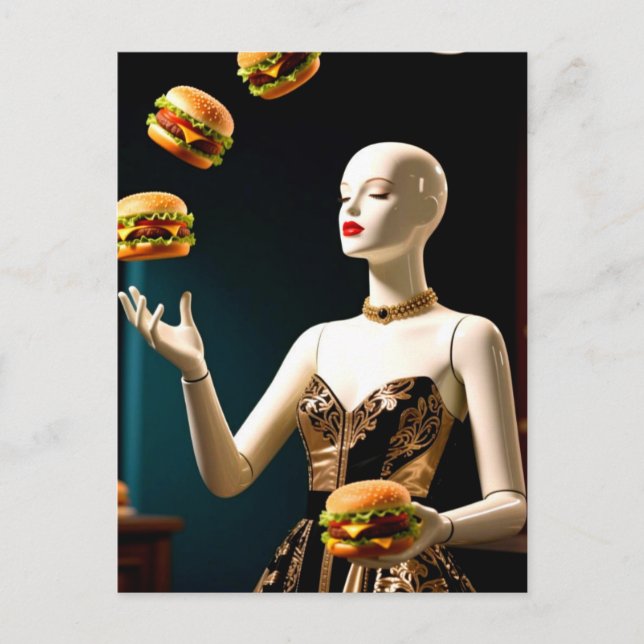 Postal Weird Mannequin with Cheeseburgers (Anverso)