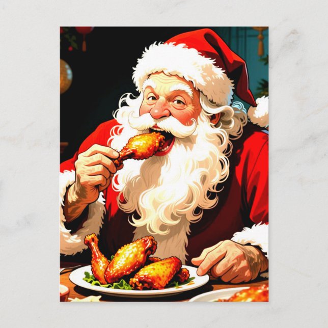 Postal Weird Santa Eating Chicken (Anverso)