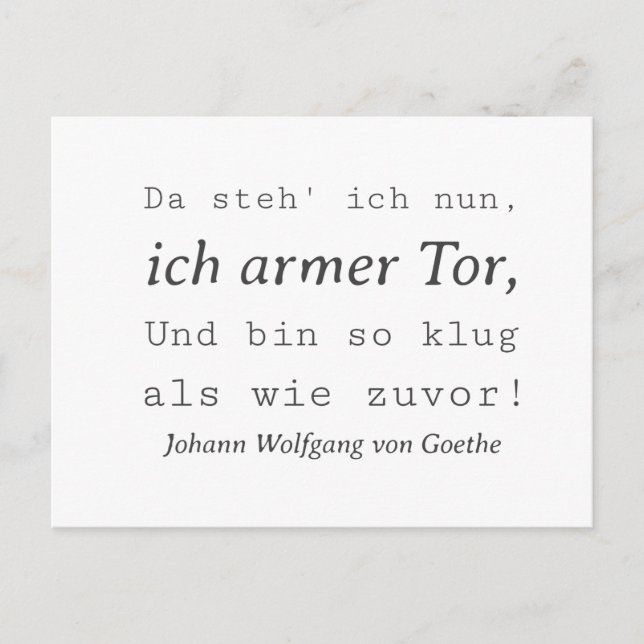Postal Weisse Goethe Zitat So klug als wie zuvor (Anverso)