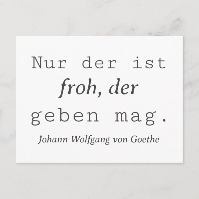Postal Weisse Goethe Zitat Wer Nur der ist Froh (Anverso)