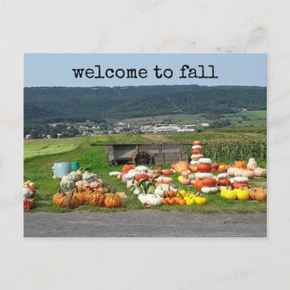 Postal welcome to fall pumpkin farm post card