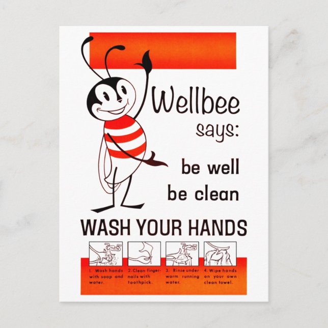 Postal Wellbee CDC WASH SU Poster de publicidad de MANOS (Anverso)