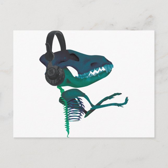 Postal Wellcoda Dinosaur Auriculares Amantes (Anverso)
