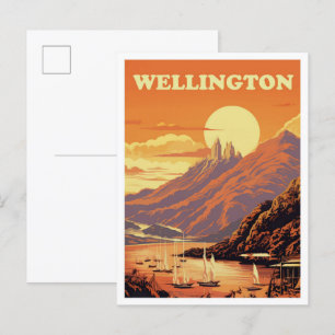 Postal Wellington Ilustracion de Viajes de Nueva Zelanda