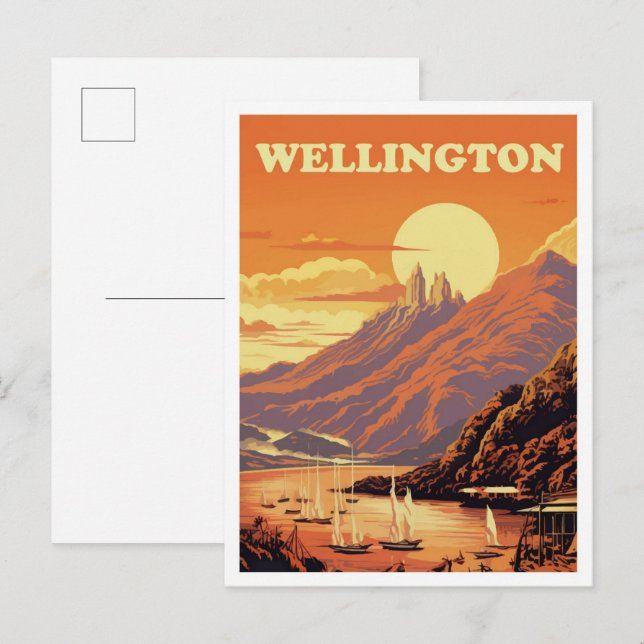 Postal Wellington Ilustracion de Viajes de Nueva Zelanda (Anverso / Reverso)