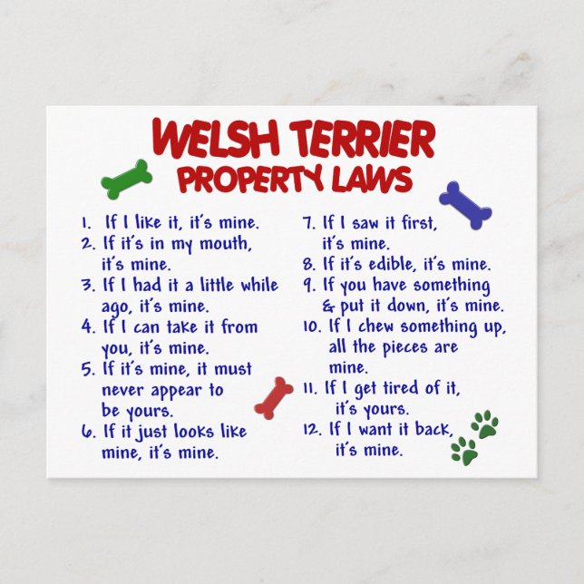Postal WELSH TERRIER Property Laws 2 (Anverso)