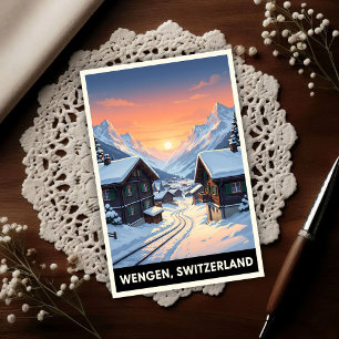Postal Wengen, Suiza: Viajes antiguos de la década de 196