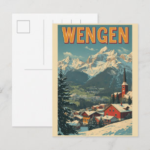 Postal WENGEN vintage esquí Suiza Alpes suizos regalos