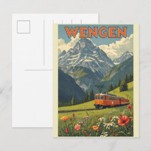 Postal WENGEN vintage esquí Suiza Alpes suizos regalos