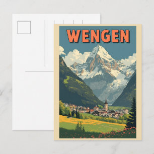 Postal WENGEN vintage esquí Suiza Alpes suizos regalos