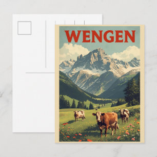 Postal WENGEN vintage esquí Suiza Alpes Suizos regalos