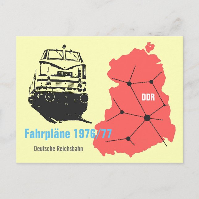 Postal Werbedesign für Fahrplanauskunft Reichsbahn DDR. (Anverso)