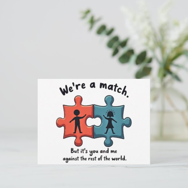 Postal We're a Match: Perfect Puzzle Piece Love (Anverso de pie)
