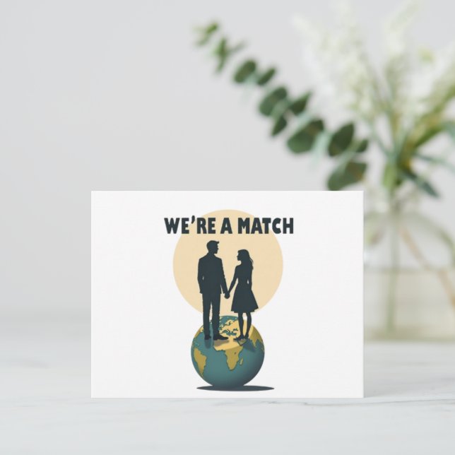 Postal We're a Match: Romantic Globe-Trotting Couple  (Anverso de pie)