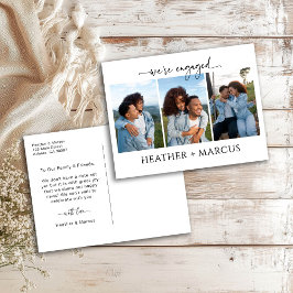 Postal We're Engaged 3 Photo Script Postcard