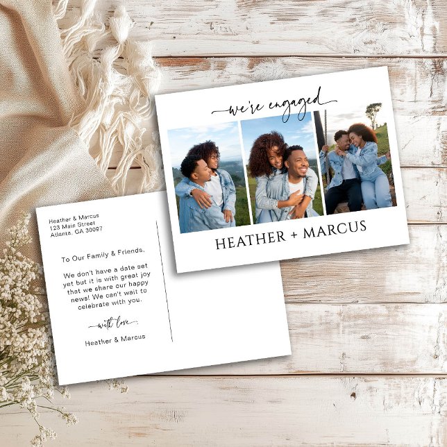Postal We're Engaged 3 Photo Script Postcard (Subido por el creador)