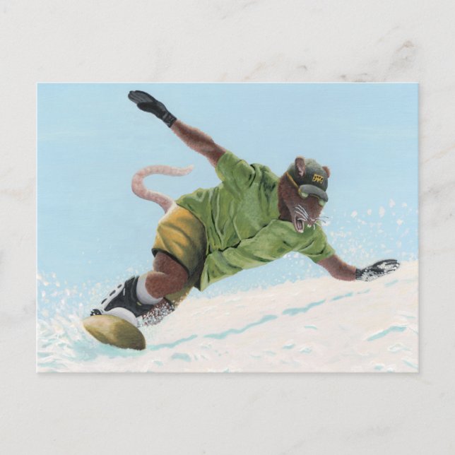 Postal Wererat Snowboarder Fantasy Art Postcard (Anverso)