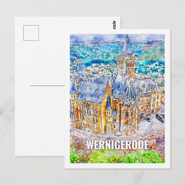 Postal Wernigerode Alemania Famoso Travel Place Watercolo (Anverso / Reverso)
