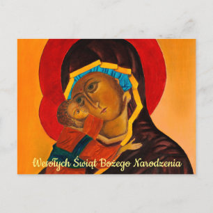 Postal Wesołych Świąt Feliz Navidad Virgen e Niño