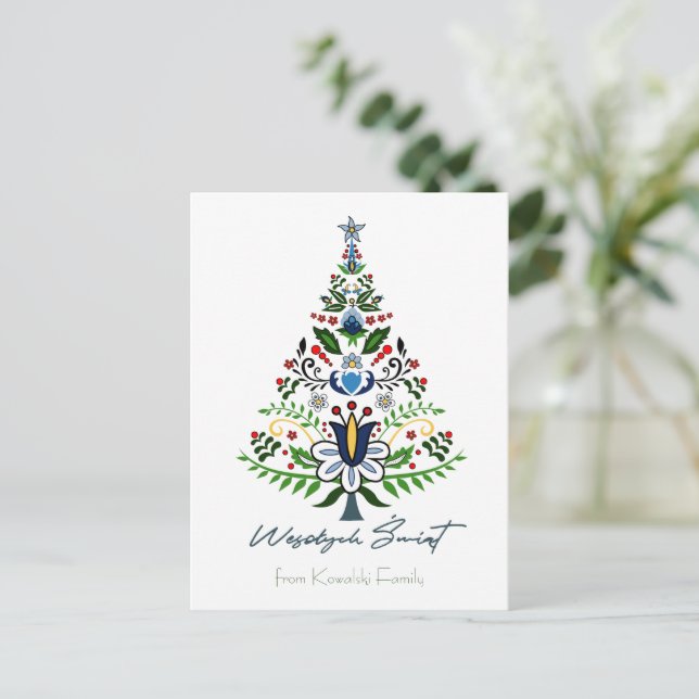 Postal Wesolych Swiat - increíble árbol de Navidad kashub (Anverso de pie)