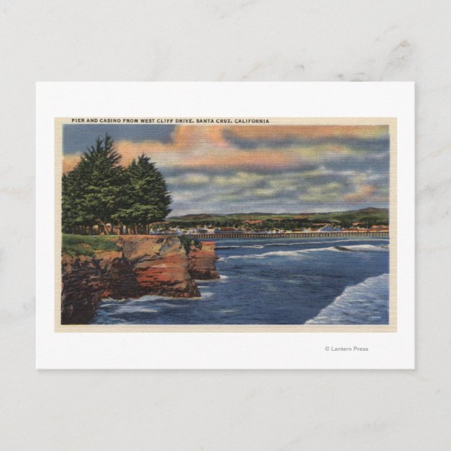 Postal West Cliff Drive View of Pier and Casino (Anverso)