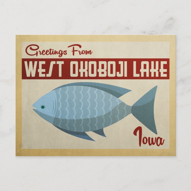 Postal West Okoboji Lake Fish Vintage Travel (Anverso)