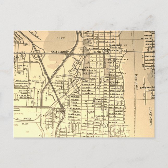 Postal West Palm Beach, FL Vintage Map (Anverso)