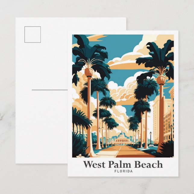 Postal West Palm Beach Florida Ilustracion de viajes de a (Anverso / Reverso)