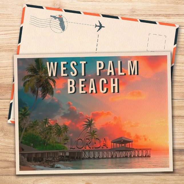 Postal West Palm Beach Florida Palm Tree tropical 1950 (Subido por el creador)