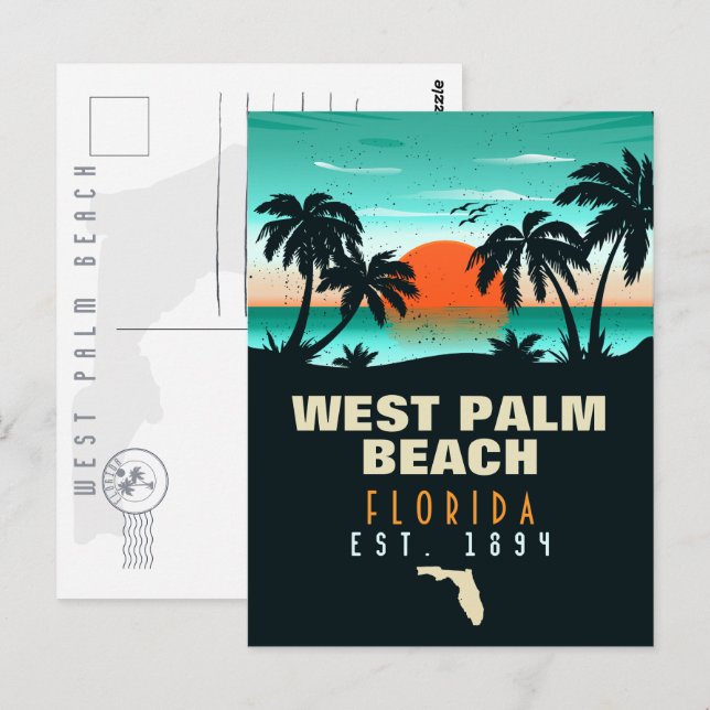 Postal West Palm Beach Florida Retro Sunset Souvenirs (Anverso / Reverso)