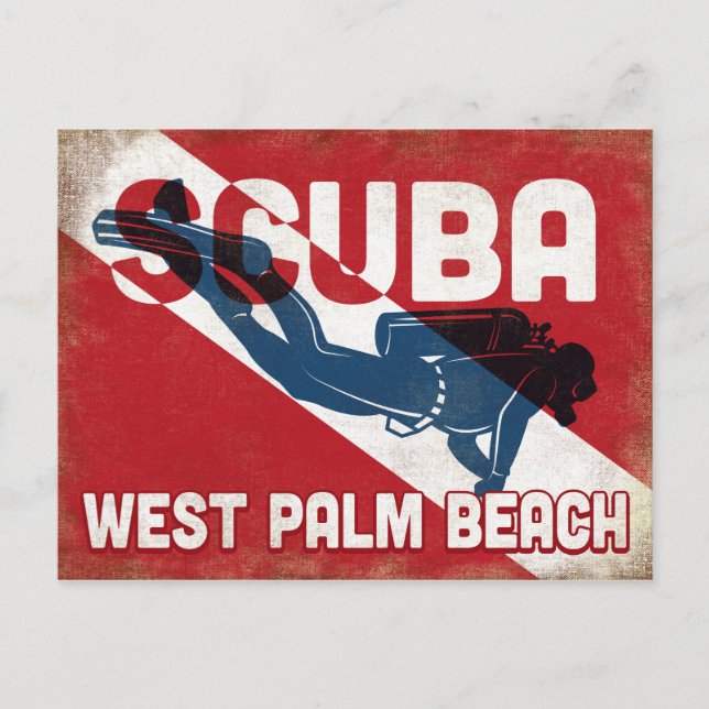 Postal West Palm Beach Scuba Diver - Blue Retro (Anverso)