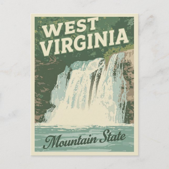 Postal West Virginia Waterfall Vintage Travel (Anverso)