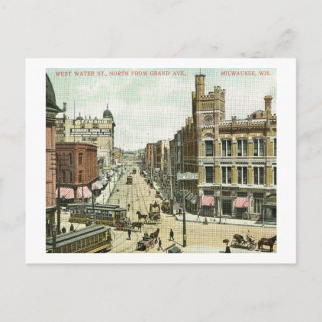Postal West Water St., Milwaukee, Wisconsin 1908 Vintage (Anverso)
