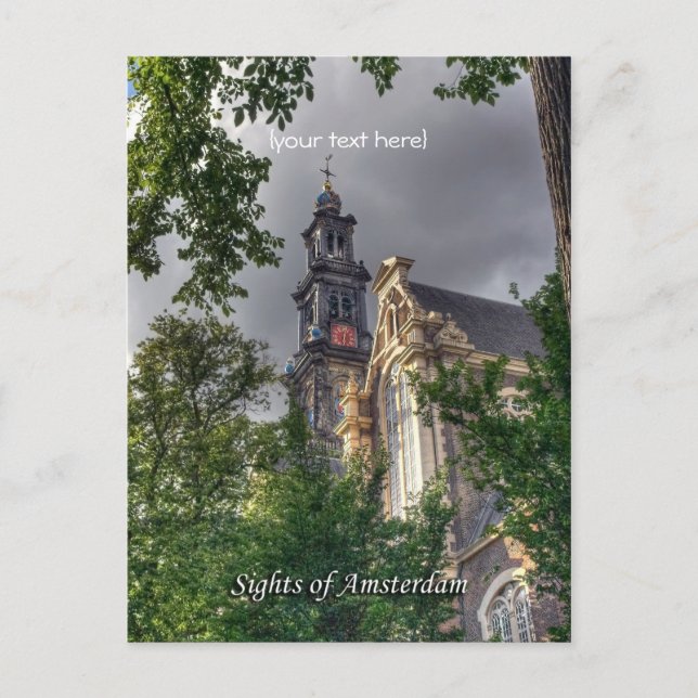 Postal Westerkerk, Iglesia de Amsterdam, lugares de inter (Anverso)