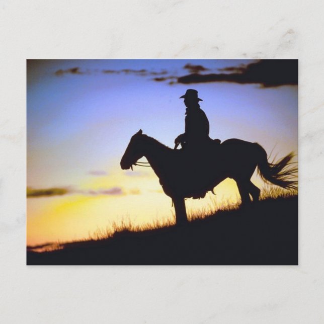 Postal Western Cowboy Sunset Silhouette (Anverso)