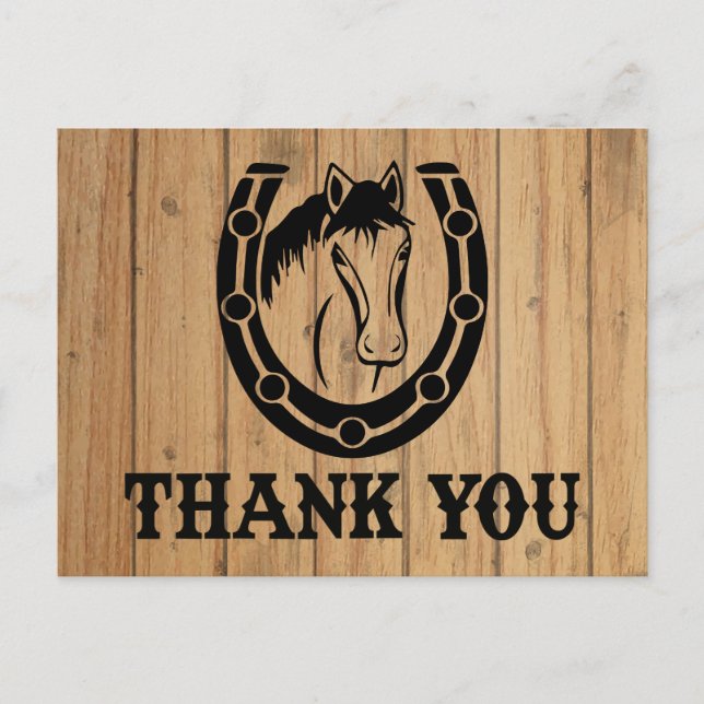Postal Western Gracias Horse Horseshoe Boda Wood (Anverso)