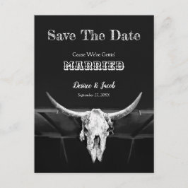 Postal Western Skull Rustic Black And White Save The Date