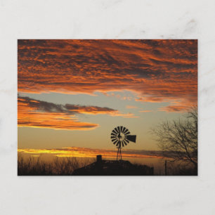 Postal Western Windmill Sunset