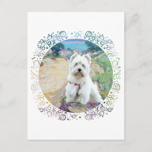 Postal Westie en la orilla del mar