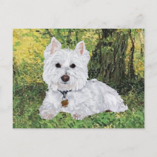 Postal Westie en los bosques amarillos