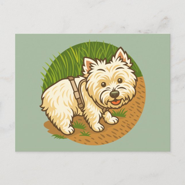 Postal Westie feliz en el sendero natural (Anverso)