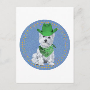 Postal Westie Vaquero sobre Denim