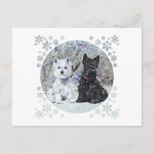 Postal Westie y Scottie en paisaje nevado