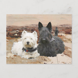 Postal Westie y Scottie Juntos Otoño