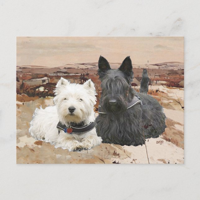 Postal Westie y Scottie Juntos Otoño (Anverso)