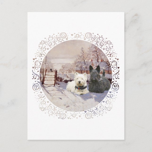 Postal Westie y Scottie Urraca de Invierno (Anverso)