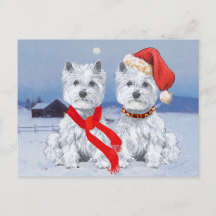 Postal Westies gemelas en una noche invernal