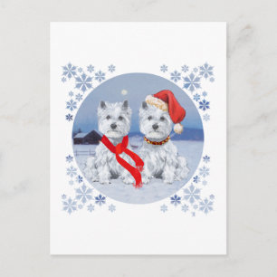 Postal Westies Gemelas en una Tarde Invernal