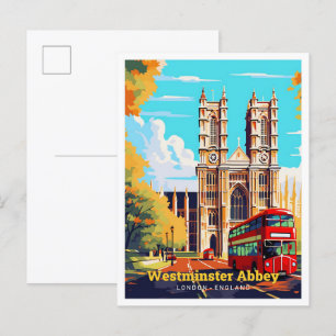 Postal Westminster Abbey London Travel Art Vintage