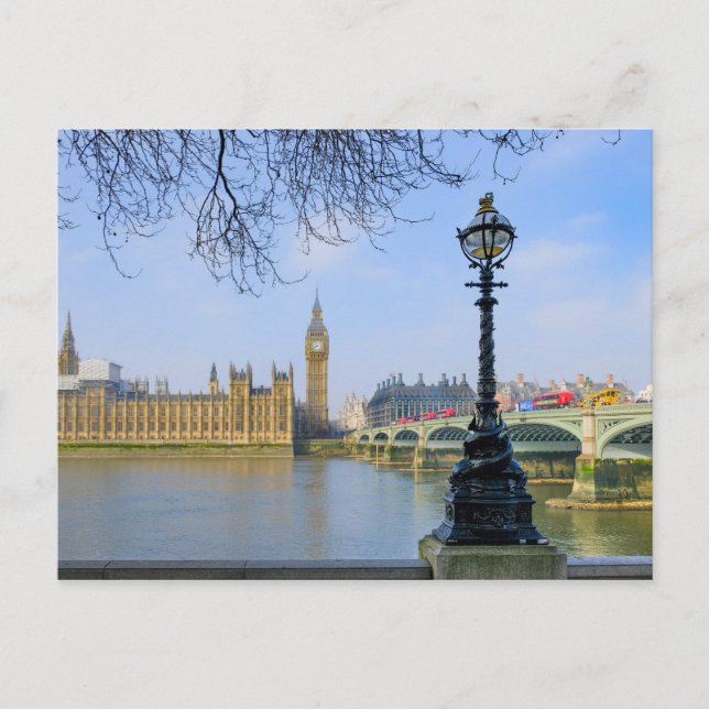Postal Westminster Bridge y Big Ben, Londres Reino Unido (Anverso)